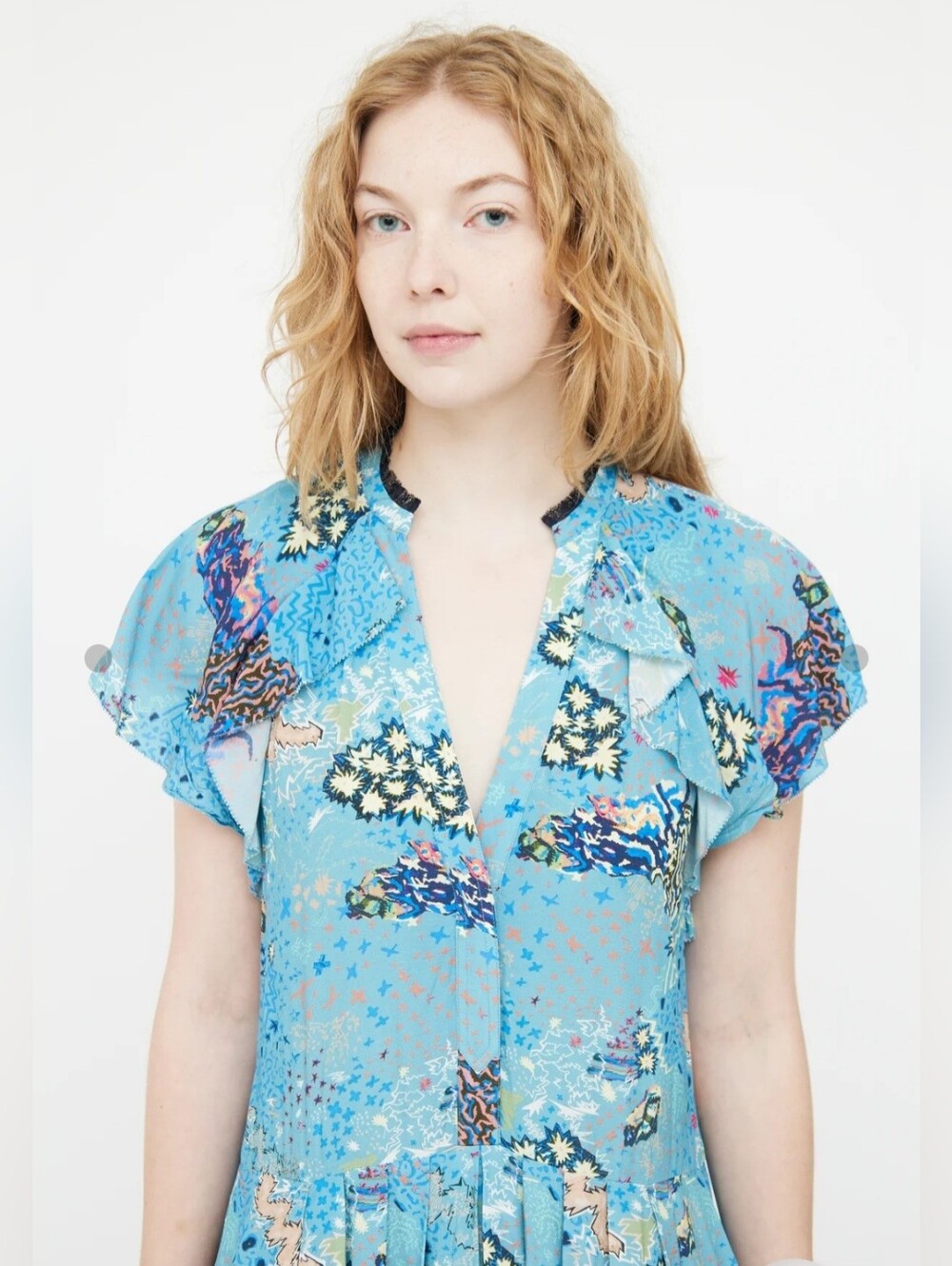 Zadig & Voltaire Blue & Multicolour Ruskie Glam Ruffled Dress - Picture 3 of 13